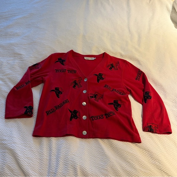 Vintage Texas Tech Red Raiders Cardigan Embellished embroidered Sweater size m - Picture 1 of 8